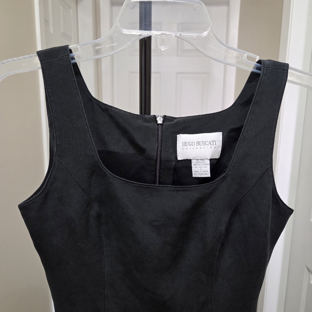 Hugo Buscati 100% Silk Black Sleeveless Dress Minimalist Slip Shift Elegant - Picture 3 of 10